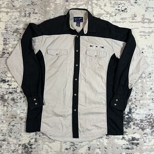 Vintage Wrangler Shirt Mens L Tall Pearl Snap Aztec Western Y2K Tan Black Cotton